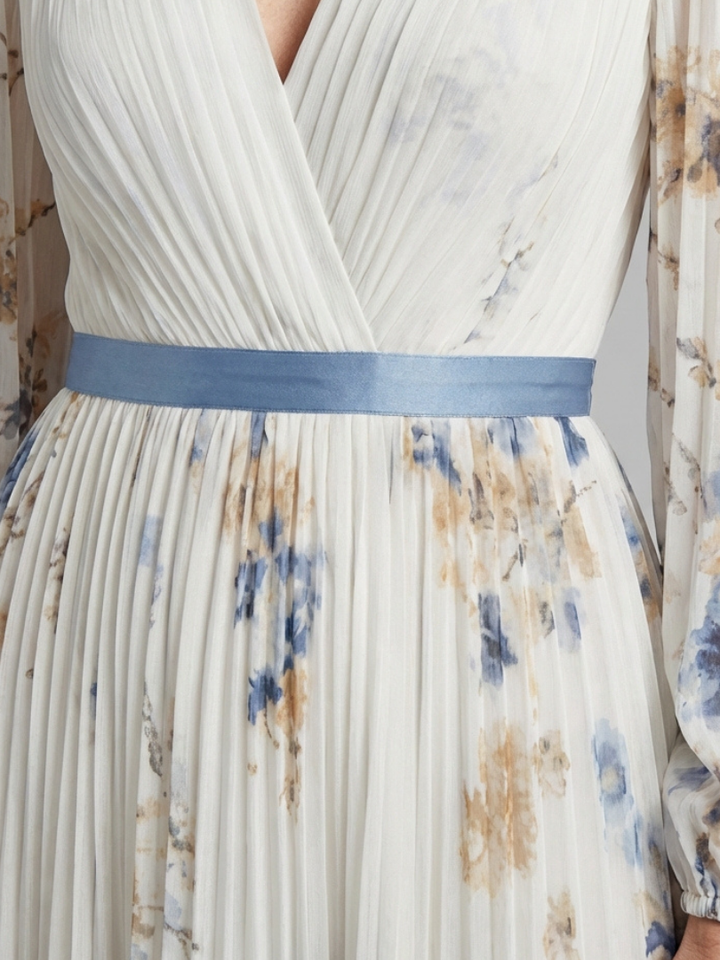 Lavine | Long Sleeve V Neck Floral Maxi Dress