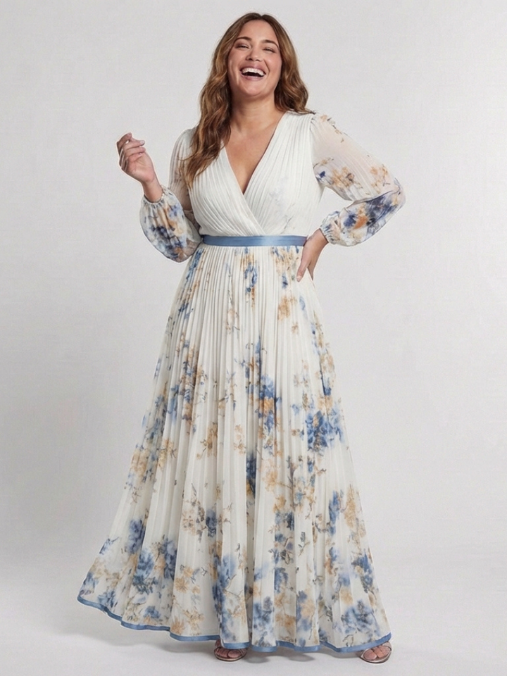 Lavine | Long Sleeve V Neck Floral Maxi Dress