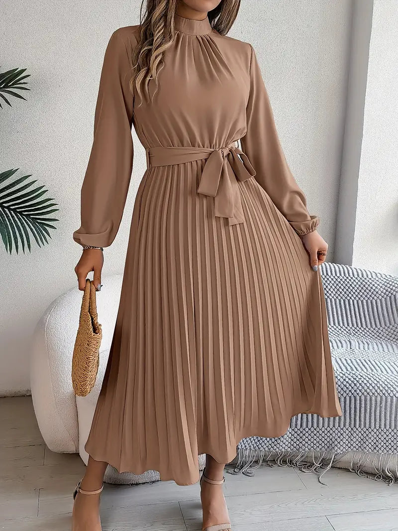 The Jasmine Regent | Women’s Long-Sleeve Pleated Belted Dress