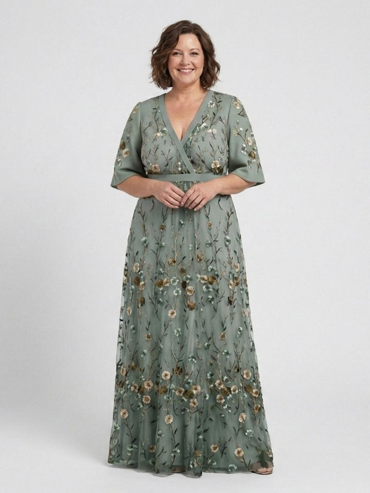 Evane | Floral V Neck Short Sleeve Maxi Dress
