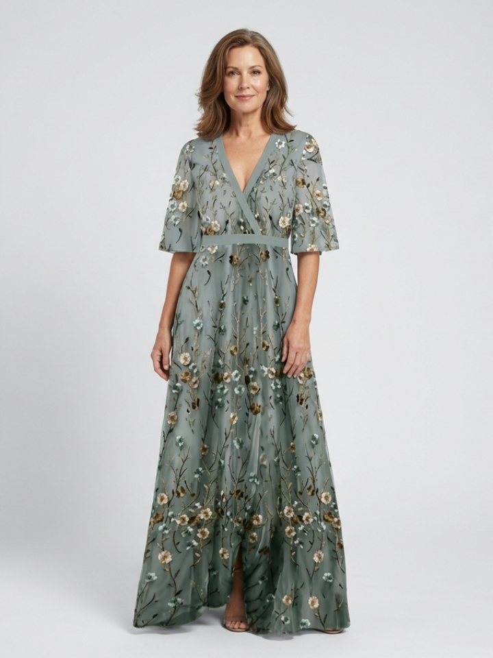 Evane | Floral V Neck Short Sleeve Maxi Dress