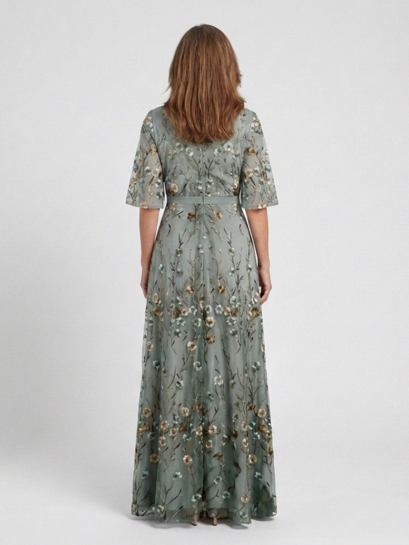 Evane | Floral V Neck Short Sleeve Maxi Dress