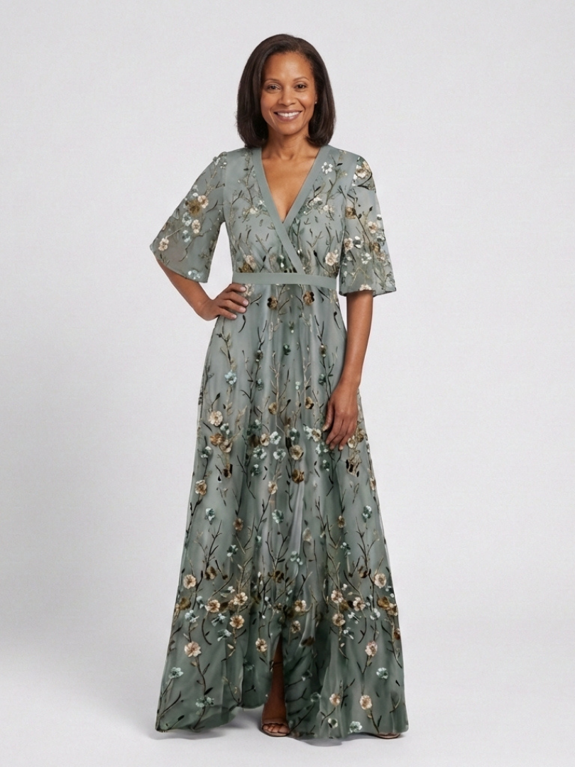 Evane | Floral V Neck Short Sleeve Maxi Dress
