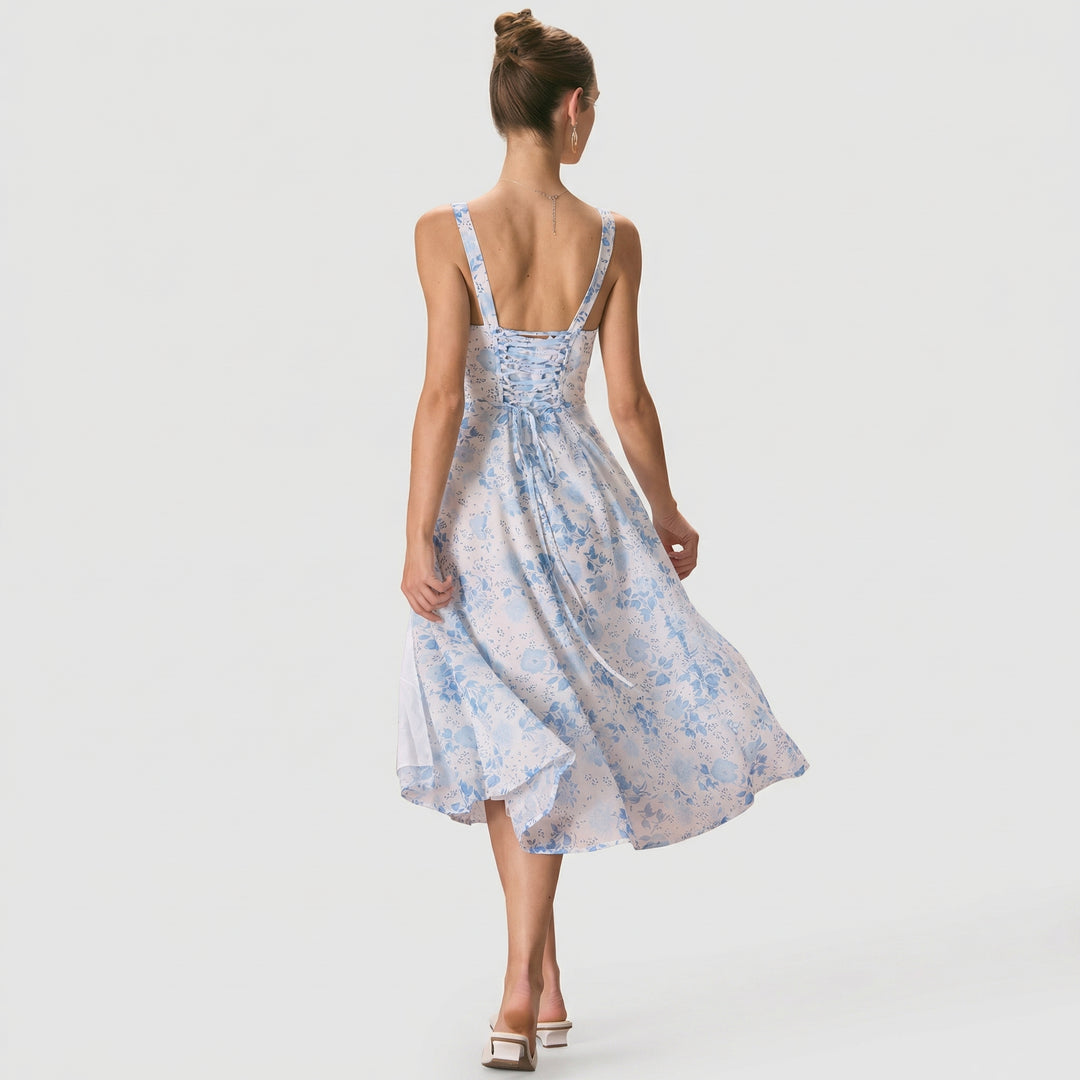 Rosalind | Square Neck Floral Ruched Midi Dress