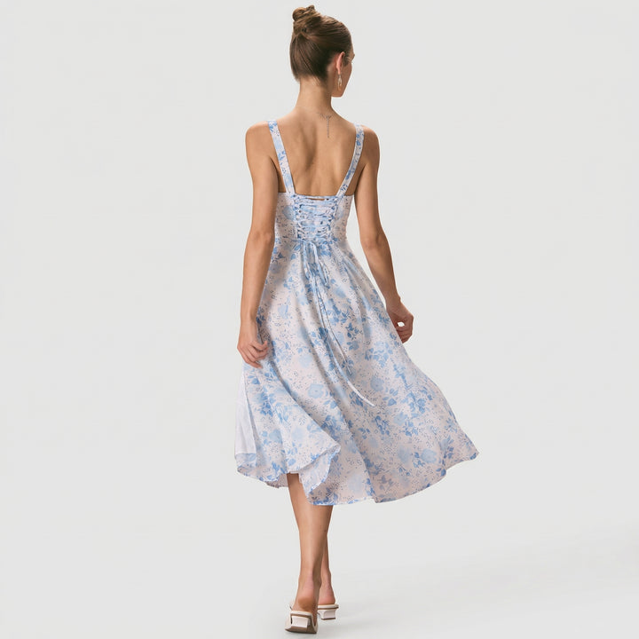 Rosalind | Square Neck Floral Ruched Midi Dress