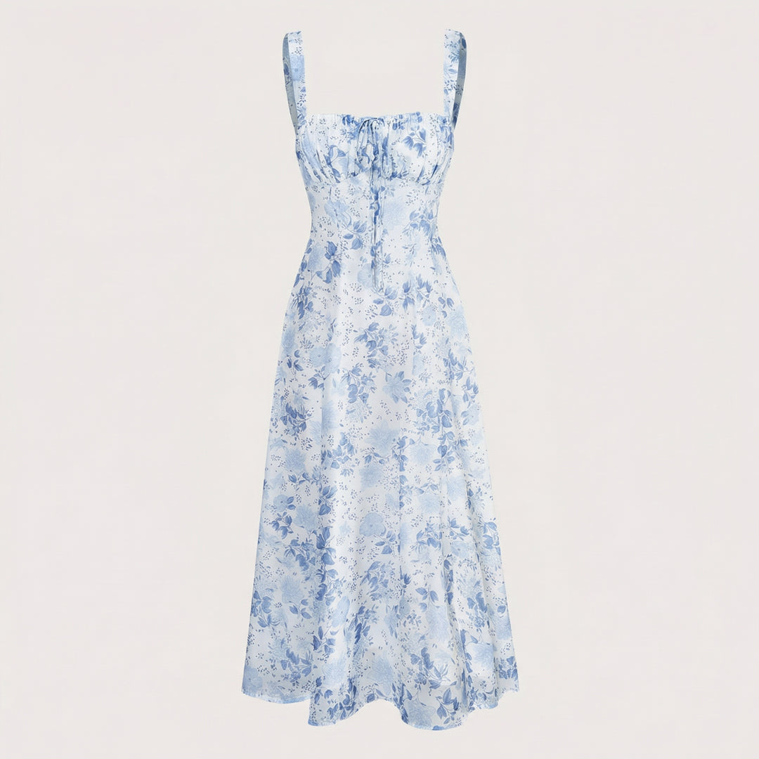 Rosalind | Square Neck Floral Ruched Midi Dress