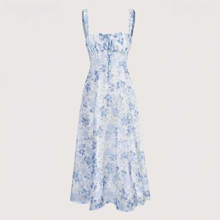 Rosalind | Square Neck Floral Ruched Midi Dress
