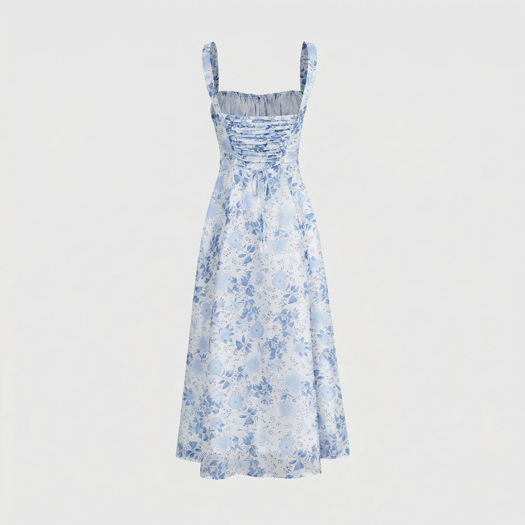 Rosalind | Square Neck Floral Ruched Midi Dress