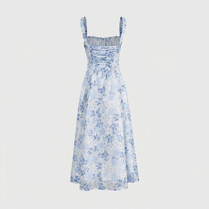Rosalind | Square Neck Floral Ruched Midi Dress