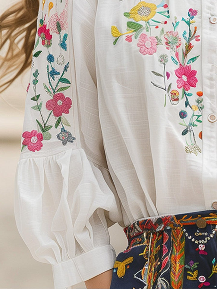 Lyria | Botanical Embroidery Longline Blouse