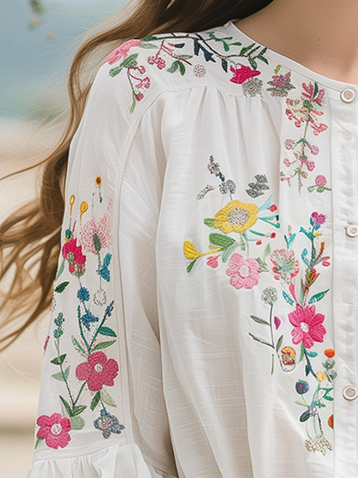 Lyria | Botanical Embroidery Longline Blouse