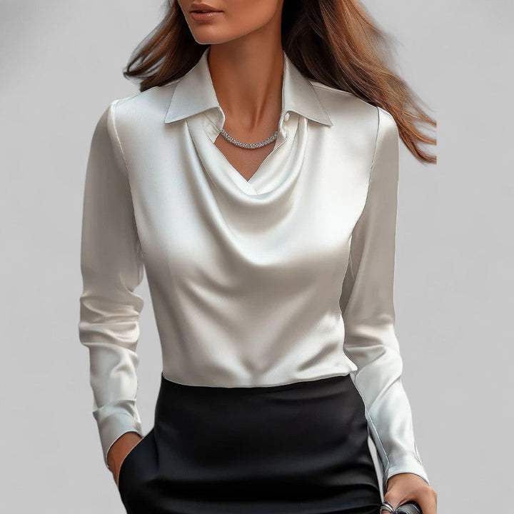The Scarlett Sovereign | Women’s Elegant Long Sleeve Satin Blouse