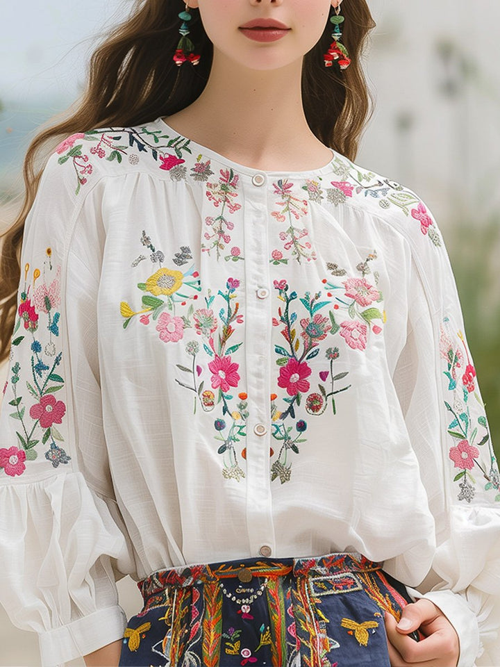 Lyria | Botanical Embroidery Longline Blouse