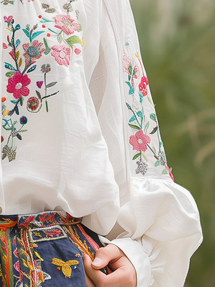 Lyria | Botanical Embroidery Longline Blouse