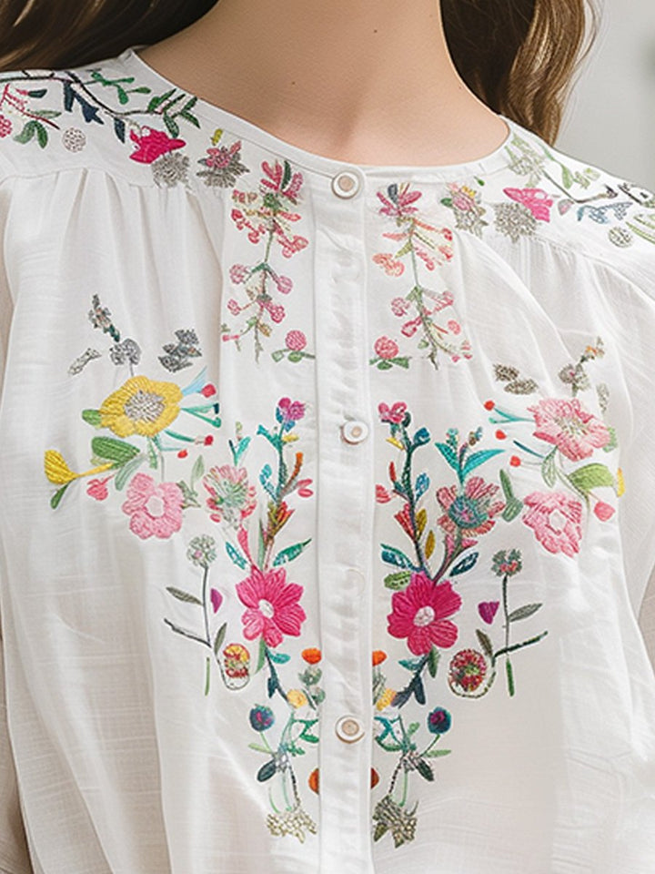 Lyria | Botanical Embroidery Longline Blouse