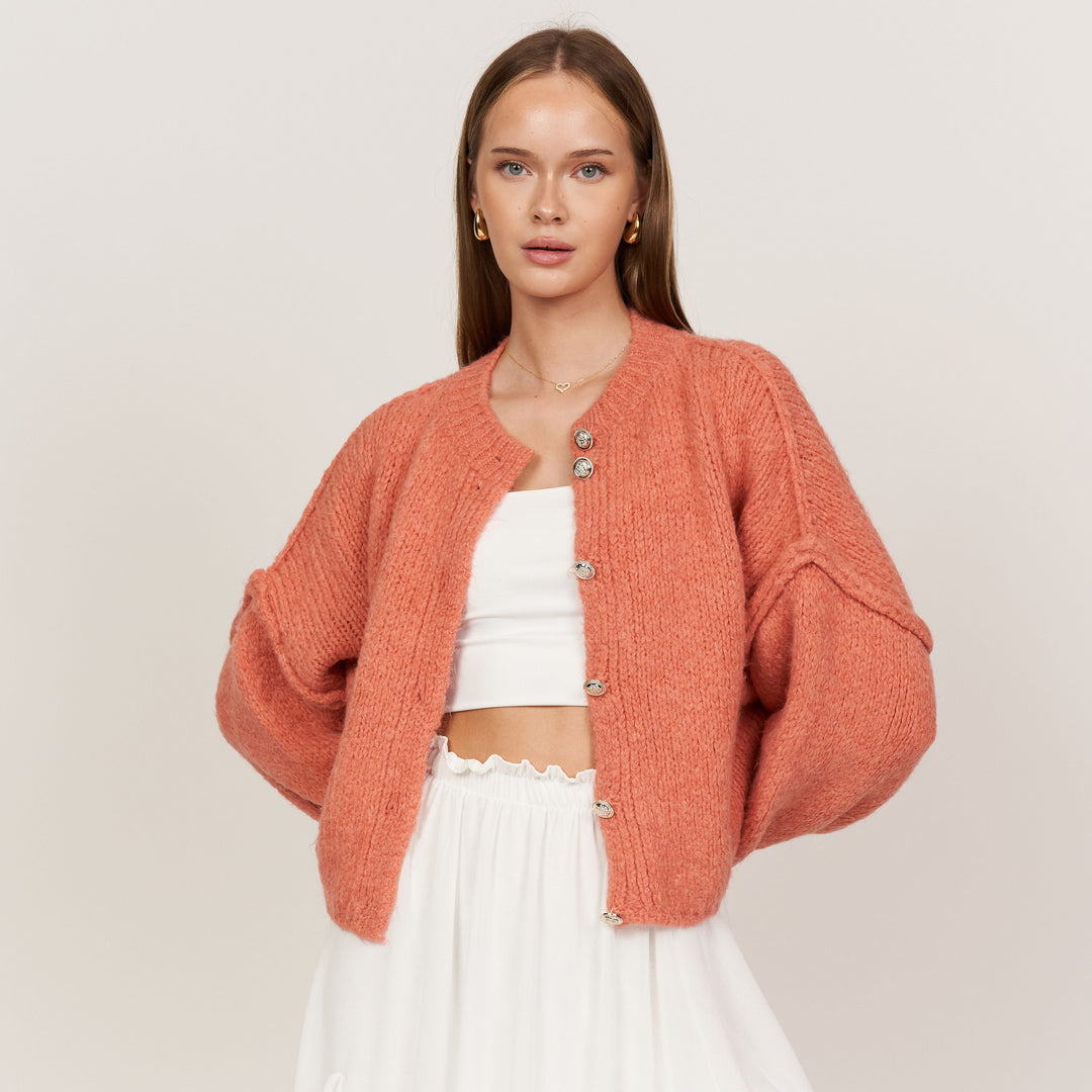 Elara | Oversized Gold-Accent Cardigan