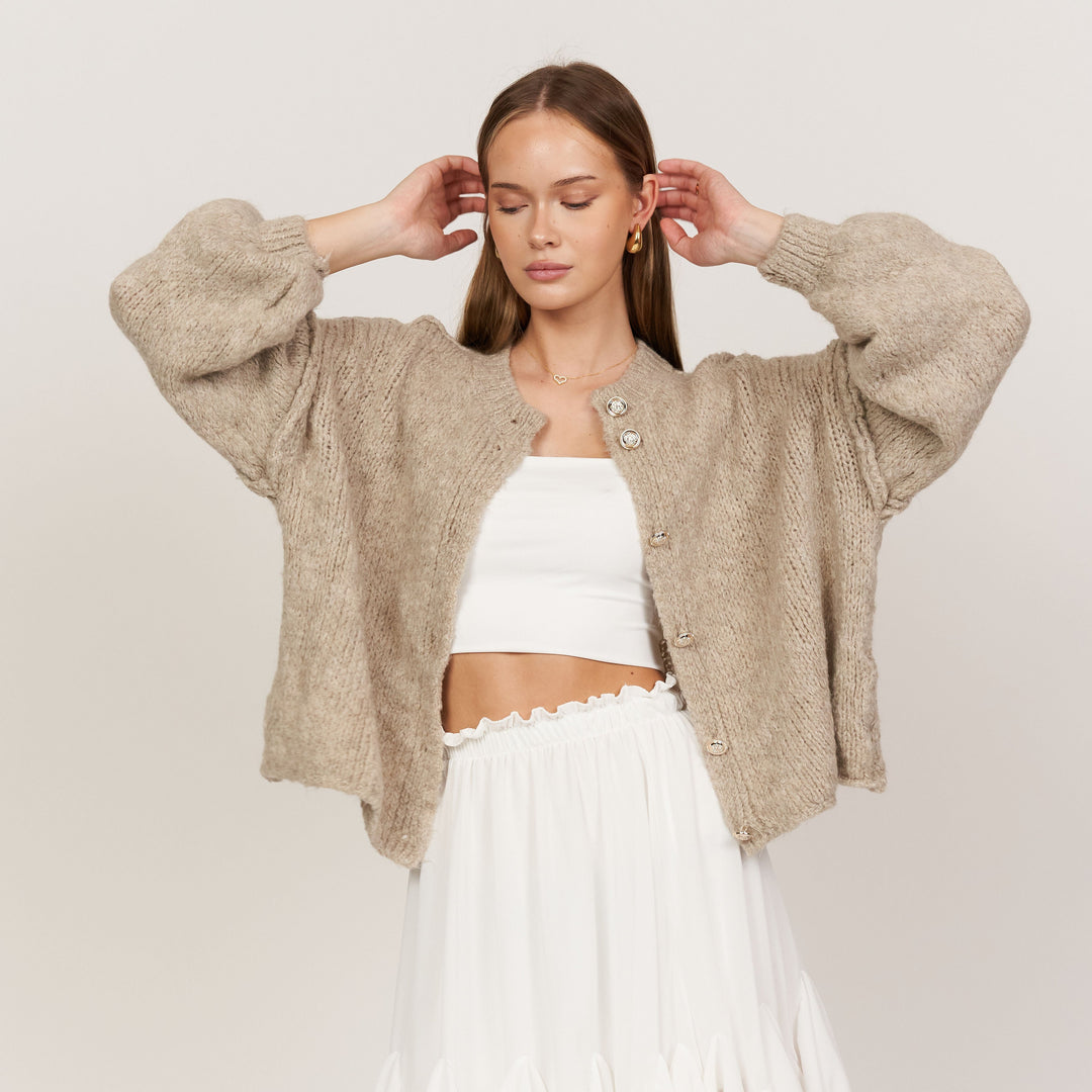 Elara | Oversized Gold-Accent Cardigan