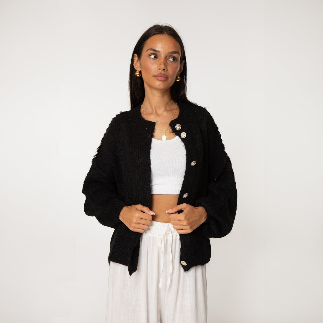 Elara | Oversized Gold-Accent Cardigan