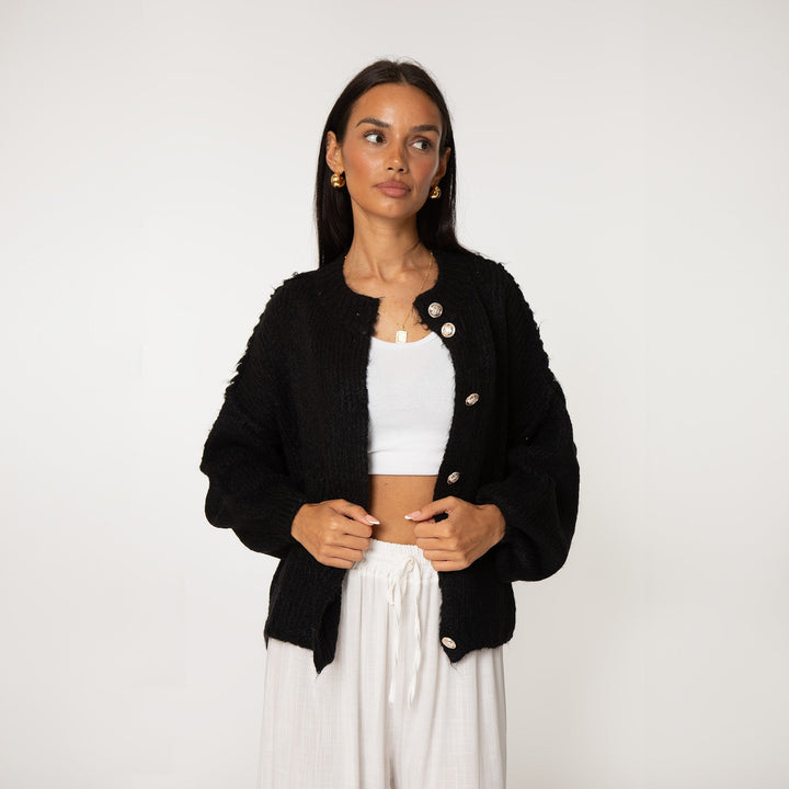 Elara | Oversized Gold-Accent Cardigan