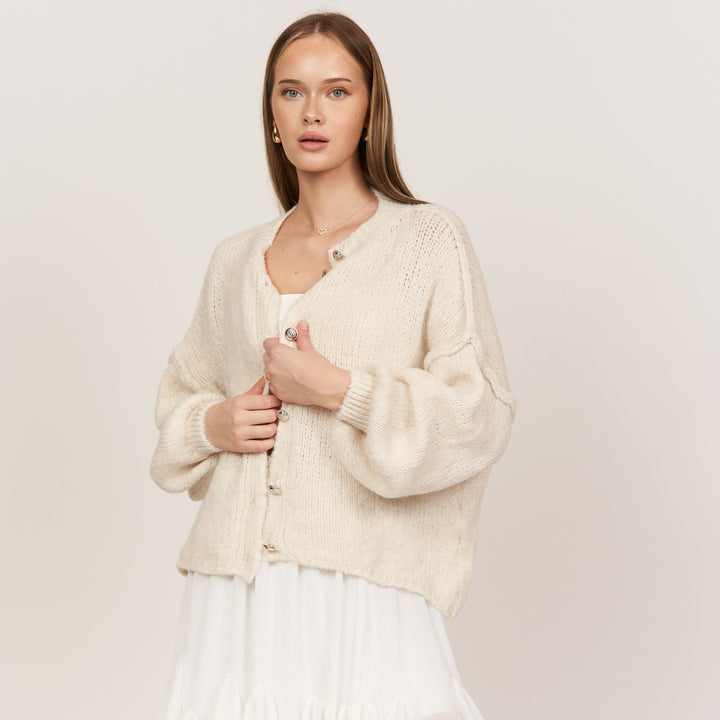 Elara | Oversized Gold-Accent Cardigan