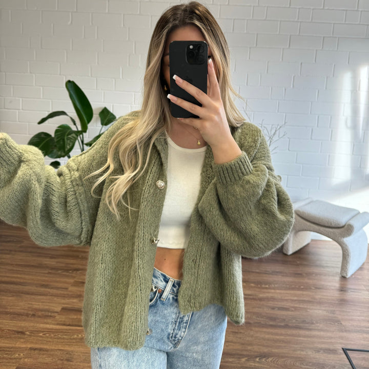 Elara | Oversized Gold-Accent Cardigan