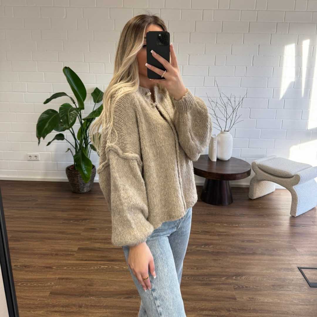 Elara | Oversized Gold-Accent Cardigan