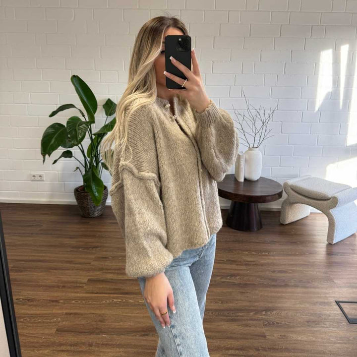 Elara | Oversized Gold-Accent Cardigan