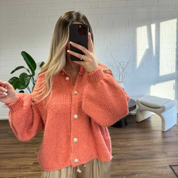Elara | Oversized Gold-Accent Cardigan