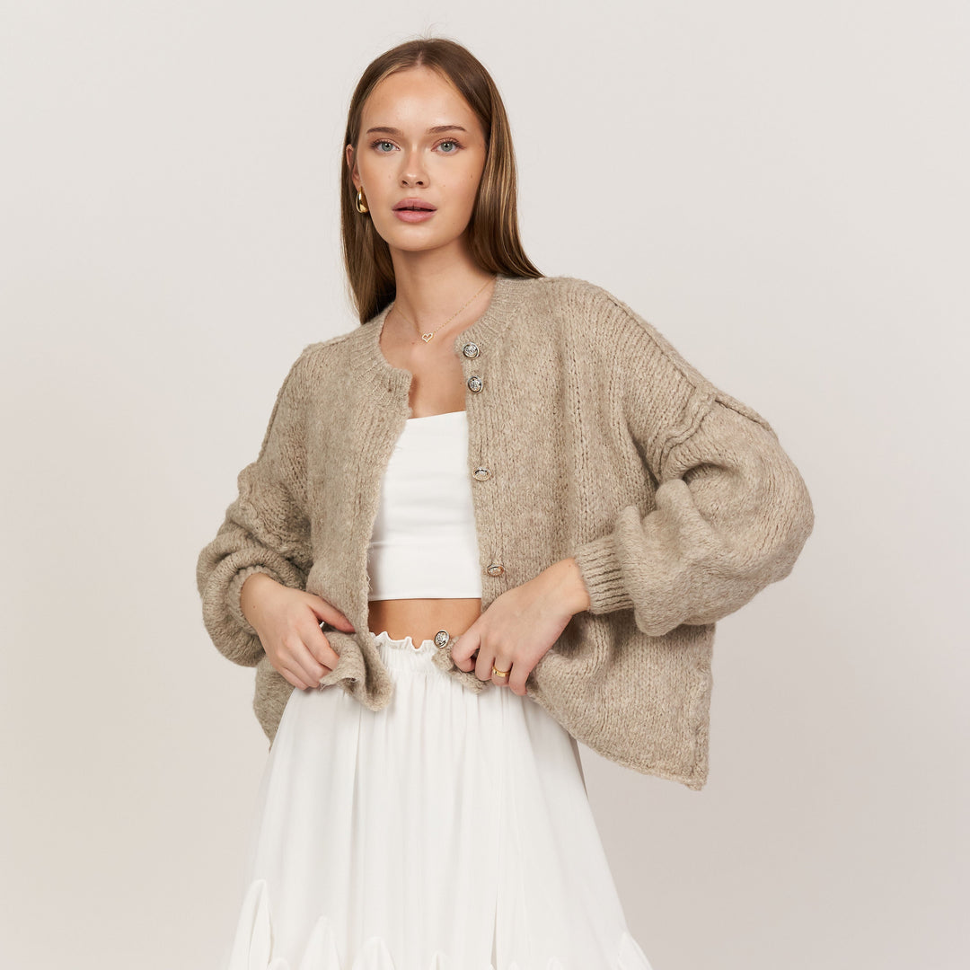 Elara | Oversized Gold-Accent Cardigan