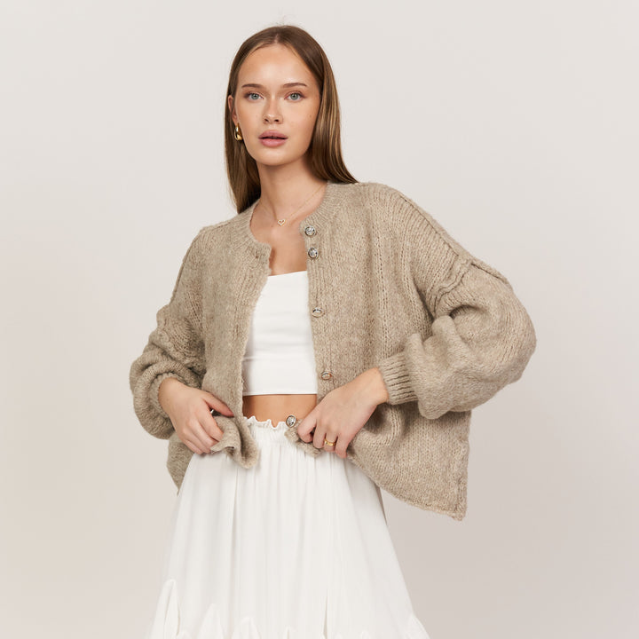 Elara | Oversized Gold-Accent Cardigan