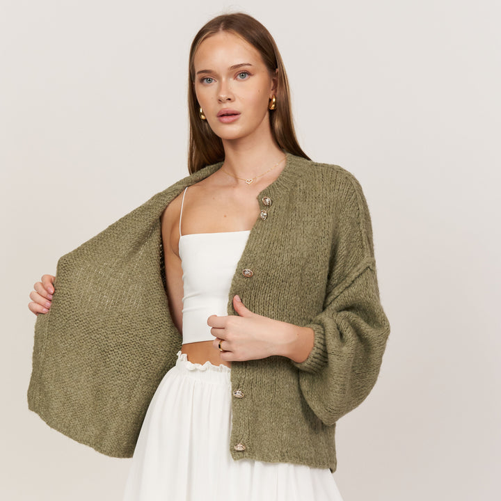 Elara | Oversized Gold-Accent Cardigan