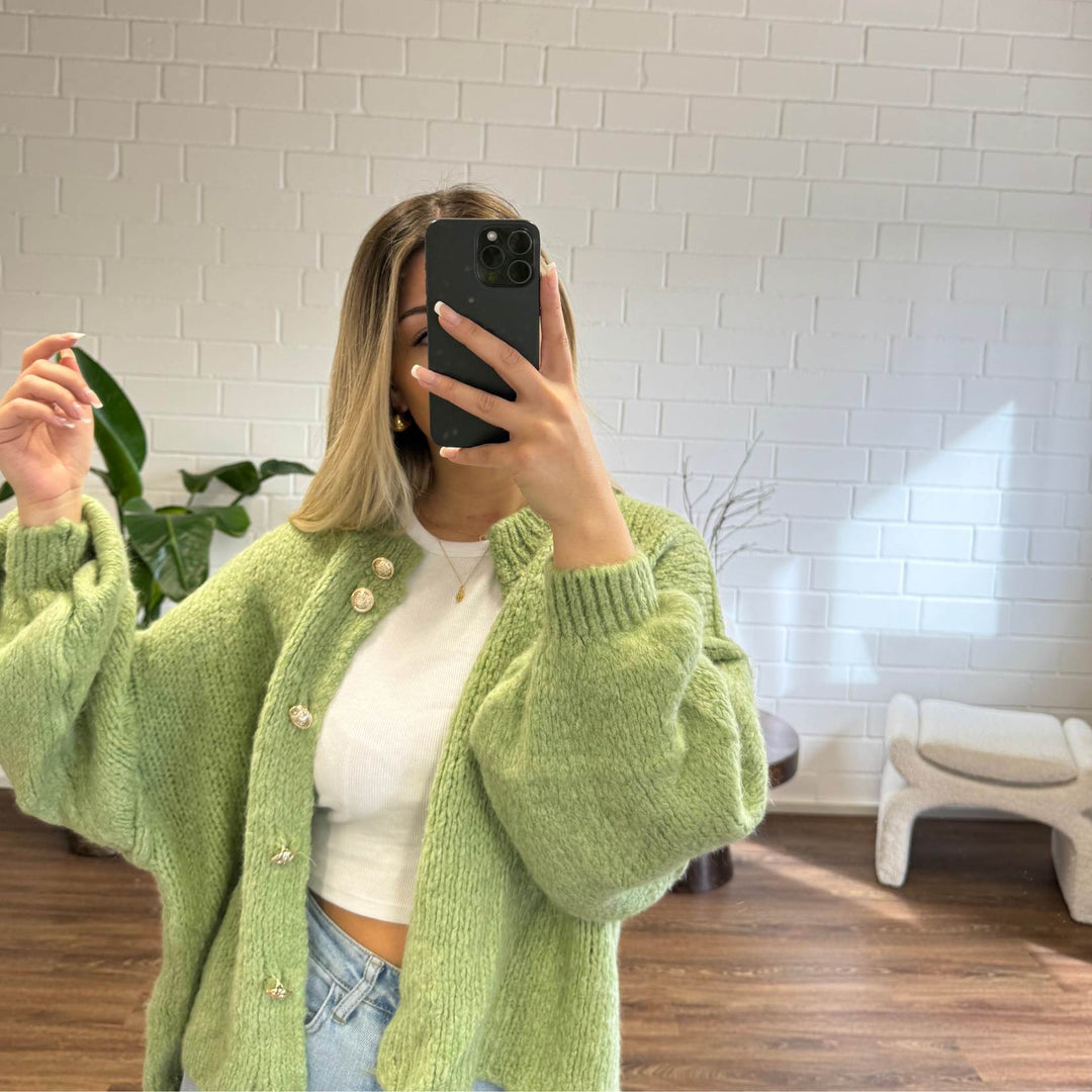 Elara | Oversized Gold-Accent Cardigan