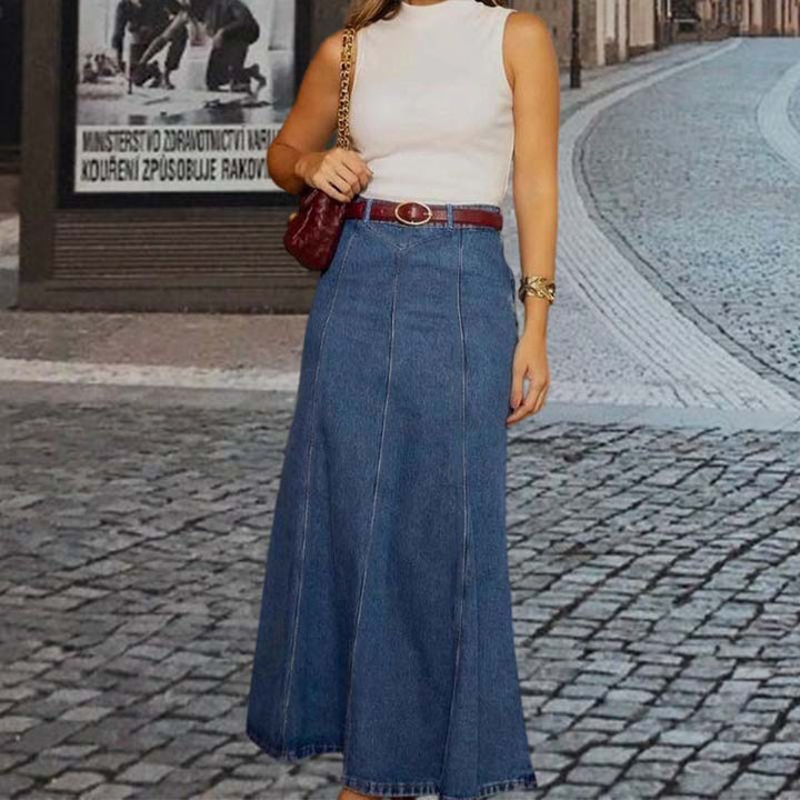 The Clara Artisan | High-Waist A-Line Denim Maxi Skirt