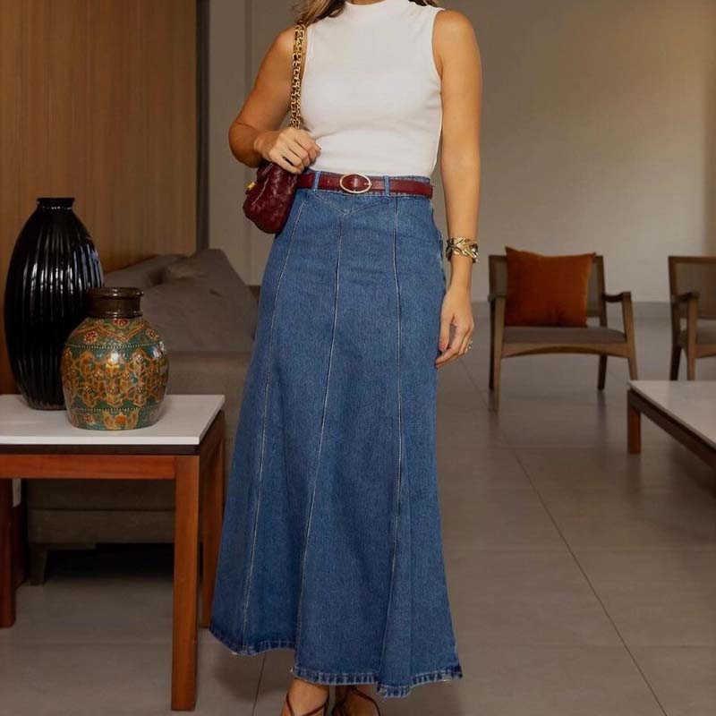 The Clara Artisan | High-Waist A-Line Denim Maxi Skirt