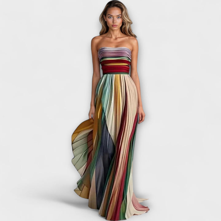 The Avery Prism | Pleated Rainbow Strapless Dress
