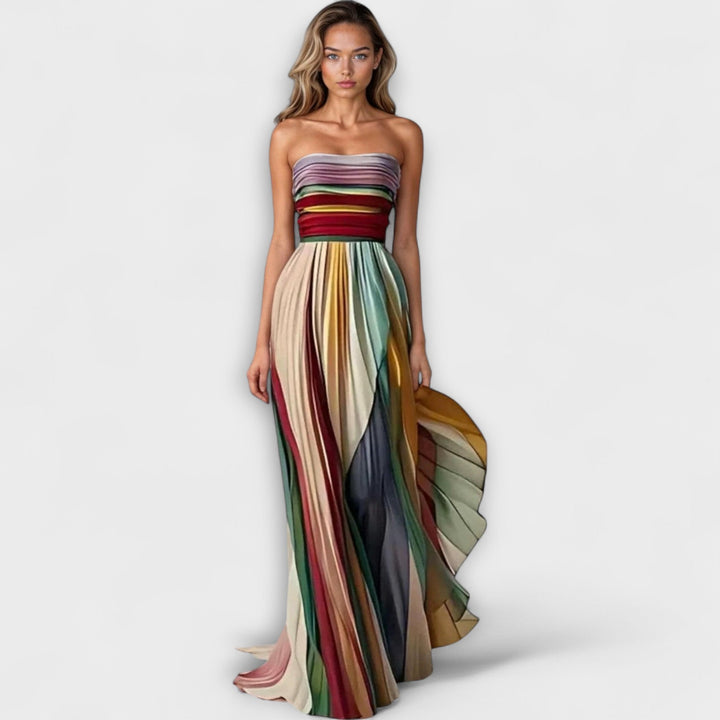 The Avery Prism | Pleated Rainbow Strapless Dress