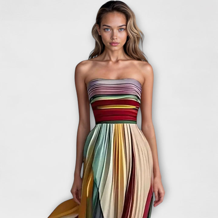 The Avery Prism | Pleated Rainbow Strapless Dress