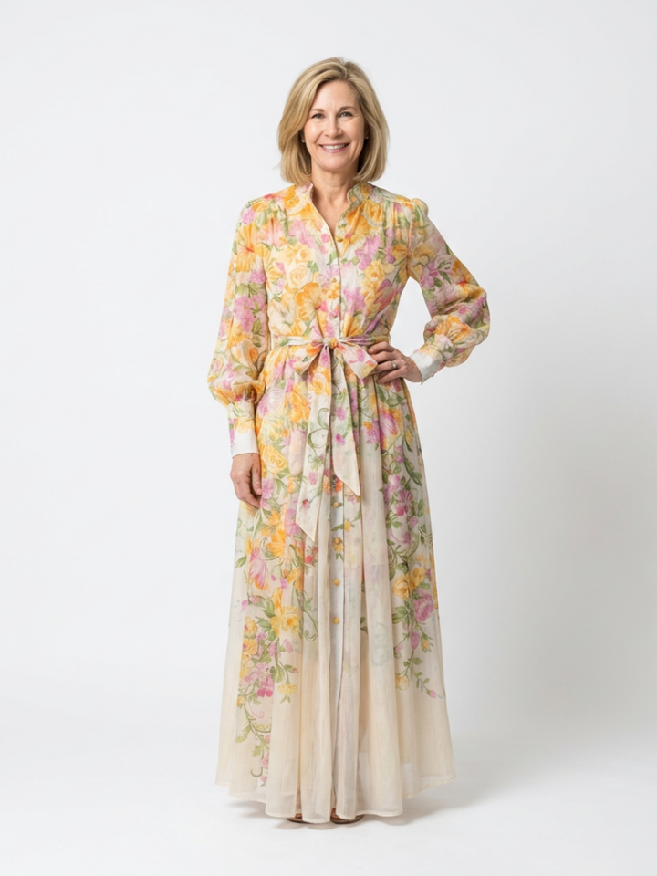 Clarida | Floral Sheer Long Sleeve Maxi Dress