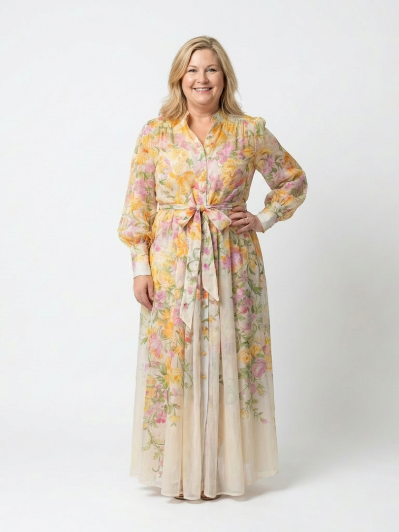 Clarida | Floral Sheer Long Sleeve Maxi Dress