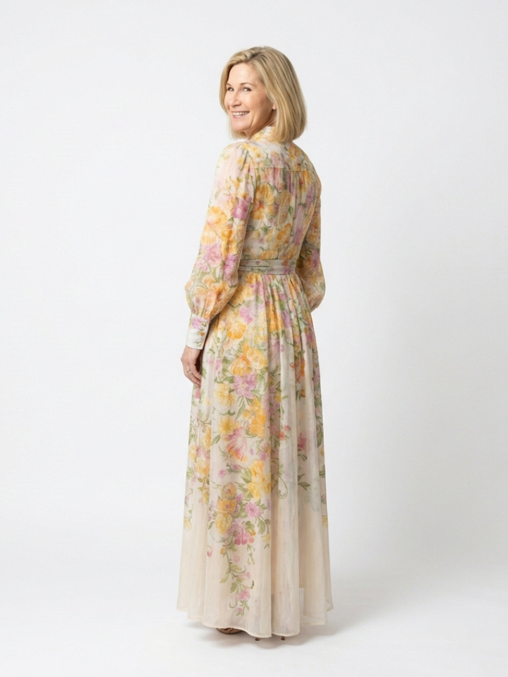 Clarida | Floral Sheer Long Sleeve Maxi Dress