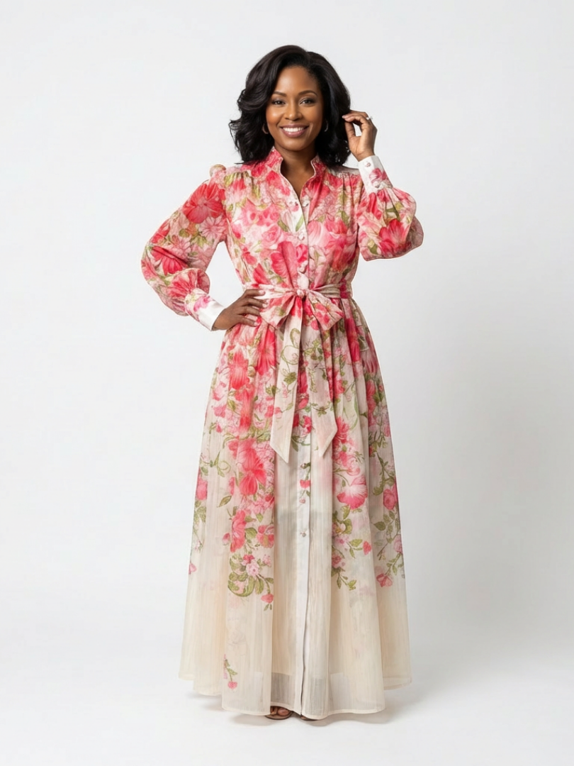 Clarida | Floral Sheer Long Sleeve Maxi Dress