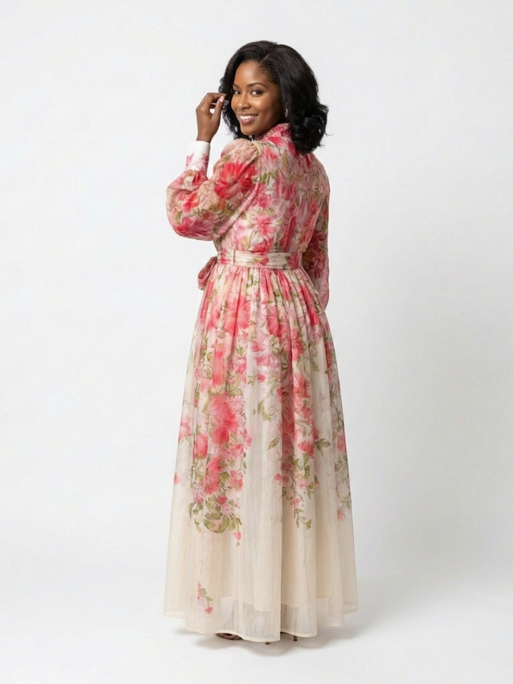 Clarida | Floral Sheer Long Sleeve Maxi Dress