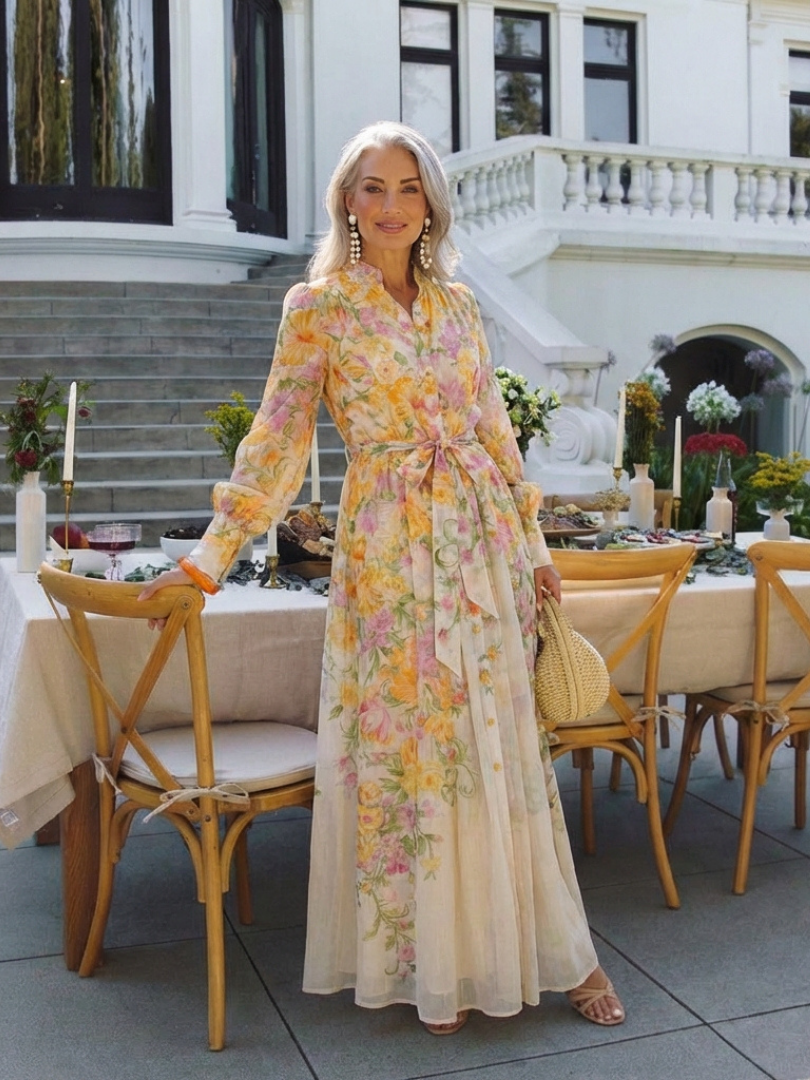 Clarida | Floral Sheer Long Sleeve Maxi Dress