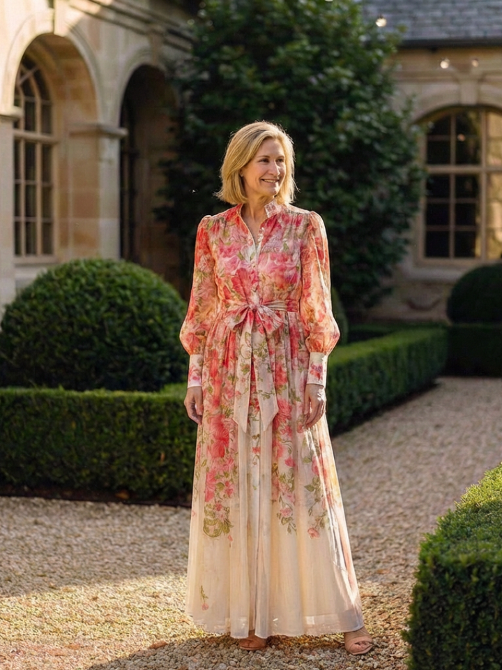 Clarida | Floral Sheer Long Sleeve Maxi Dress