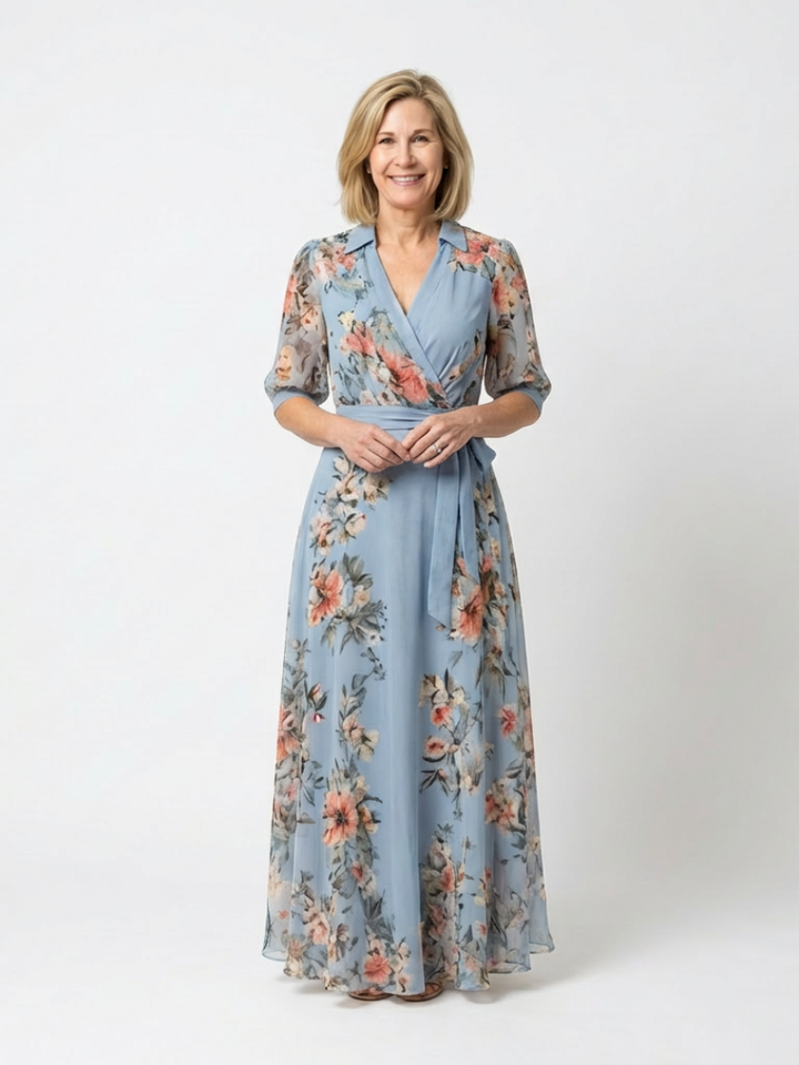 Alowen | Floral Wrap V Neck Maxi Dress