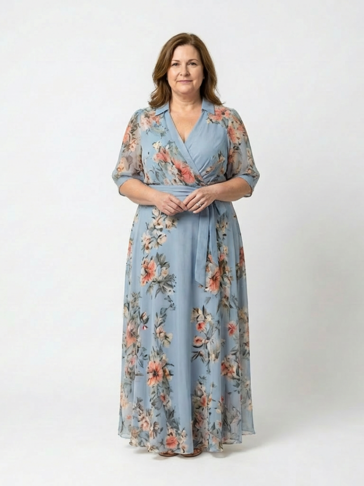Alowen | Floral Wrap V Neck Maxi Dress