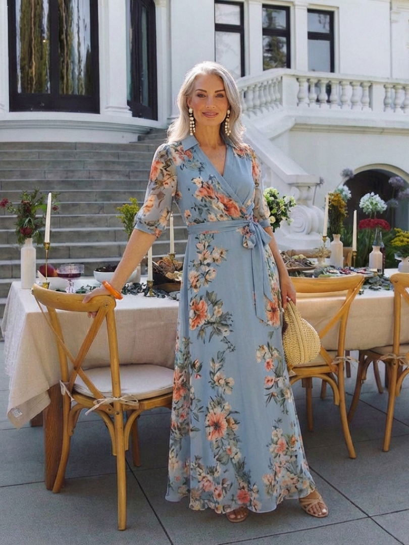 Alowen | Floral Wrap V Neck Maxi Dress