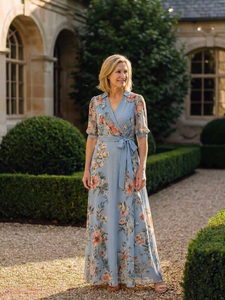 Alowen | Floral Wrap V Neck Maxi Dress