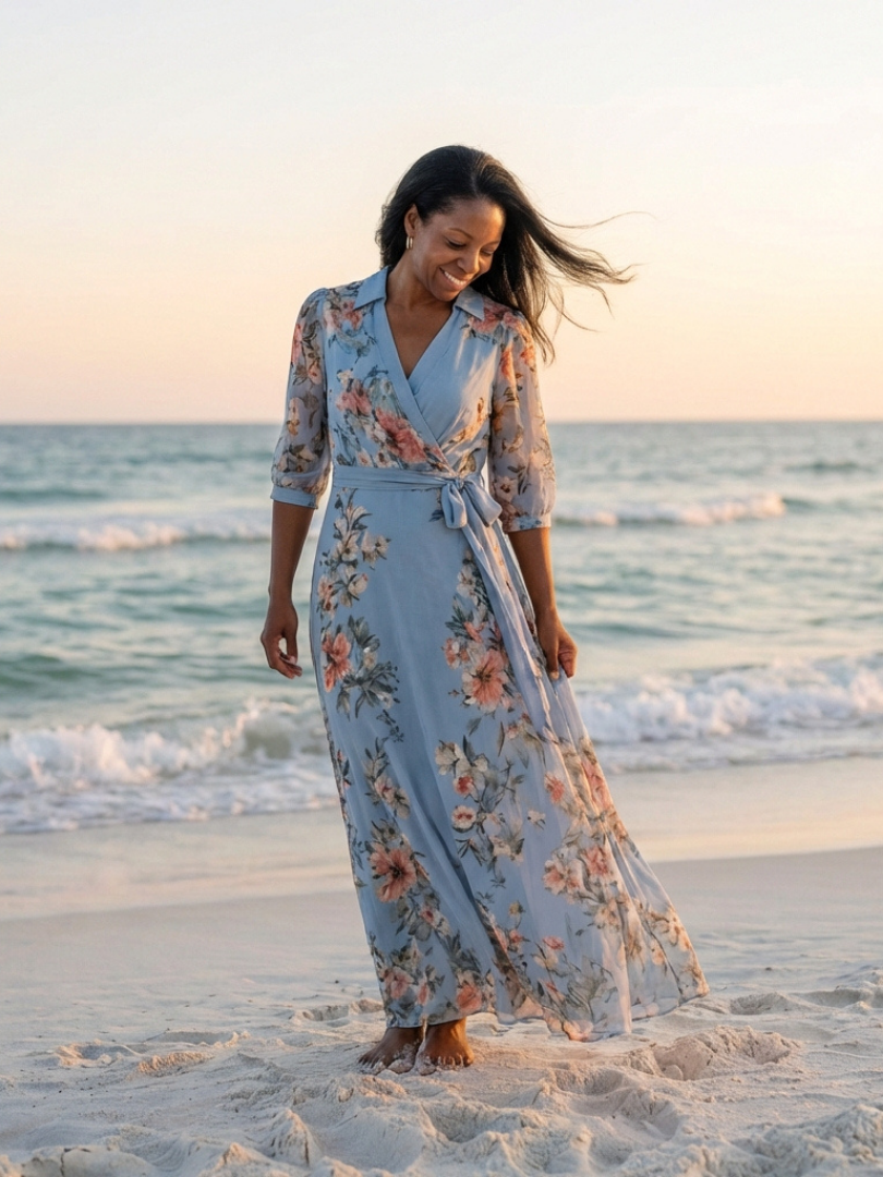 Alowen | Floral Wrap V Neck Maxi Dress