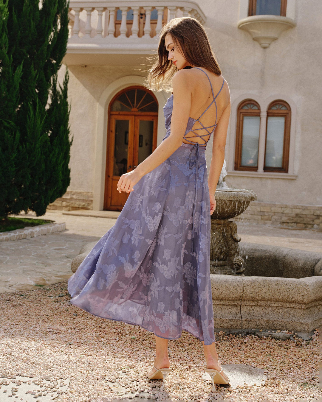 Felicity | Textured Jacquard Open-Back Maxi Dress